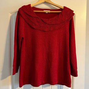 Red Lightweight Sweater w/Sparkle Thread. Rebecca Malone Size Petite Large